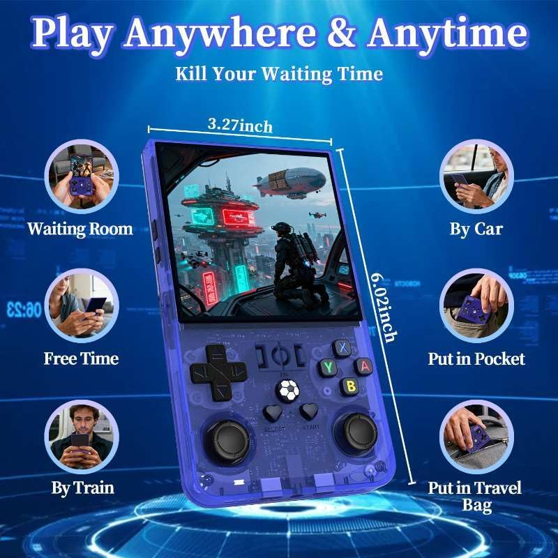 PixelKing Store 2025 New Upgrade R36MAX Retro Handheld Game Console with 64G Built-in 18000+ Classic Games, Emulator Handheld,4.0" IPS Screen Retro Gaming Console, Rechargeable Portable Pocket Arcade(Blue) - Image 5